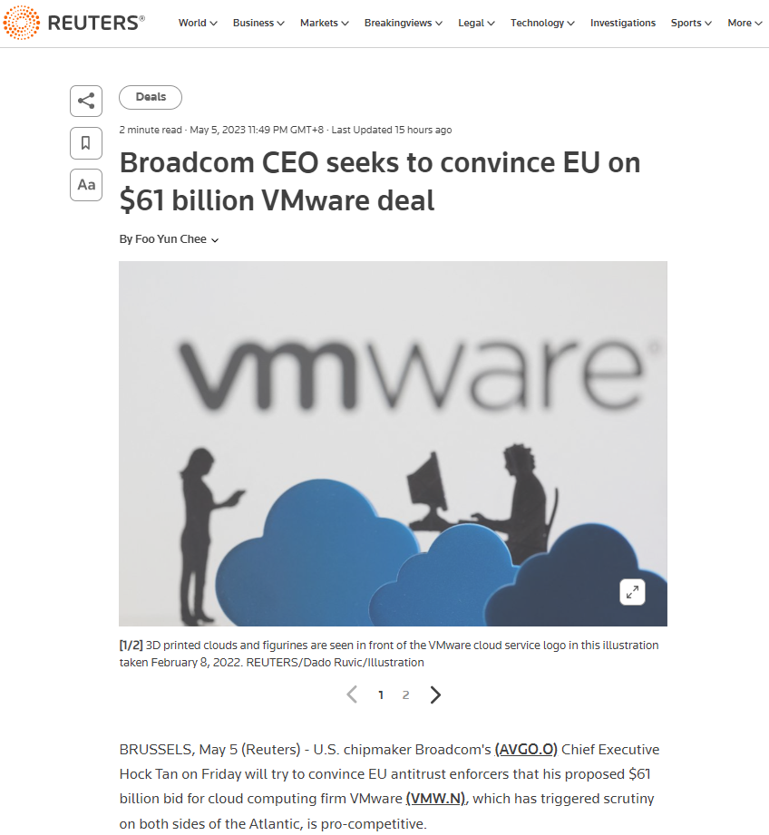 Broadcom试图说服欧盟批准610亿美元的VMware交易
